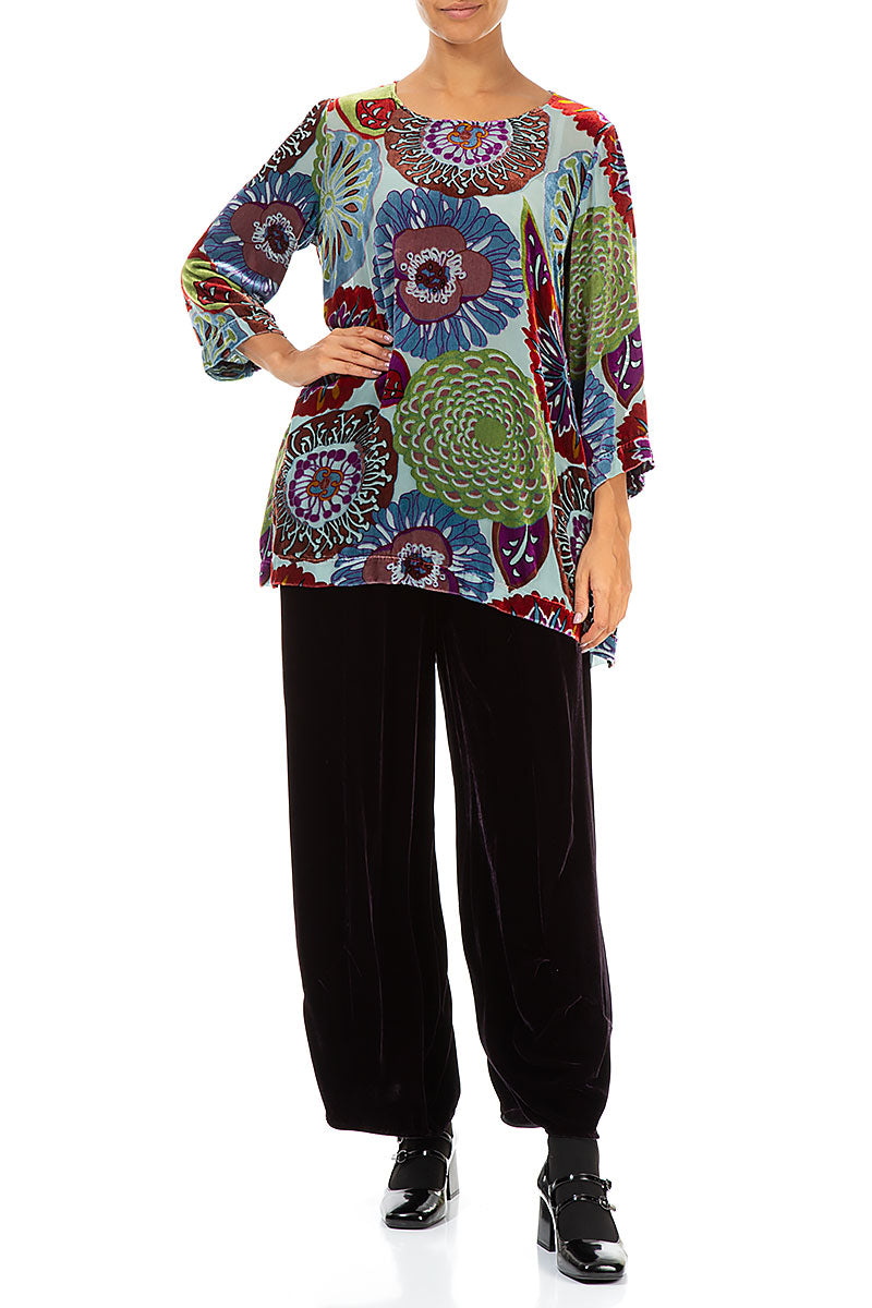 Loose Devoré Flowers Silk Velvet Tunic