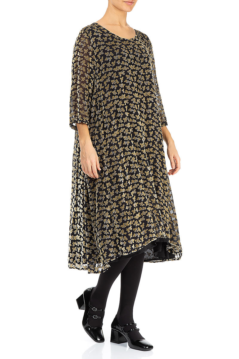 Loose Devoré Petals Gold Silk Velvet Shift Dress