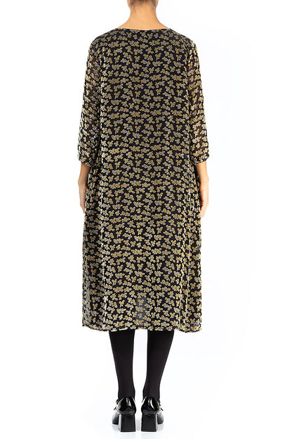 Loose Devoré Petals Gold Silk Velvet Shift Dress