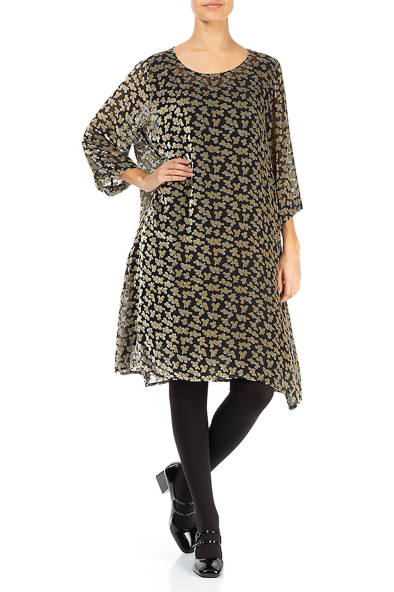 Loose Devoré Petals Gold Silk Velvet Tunic