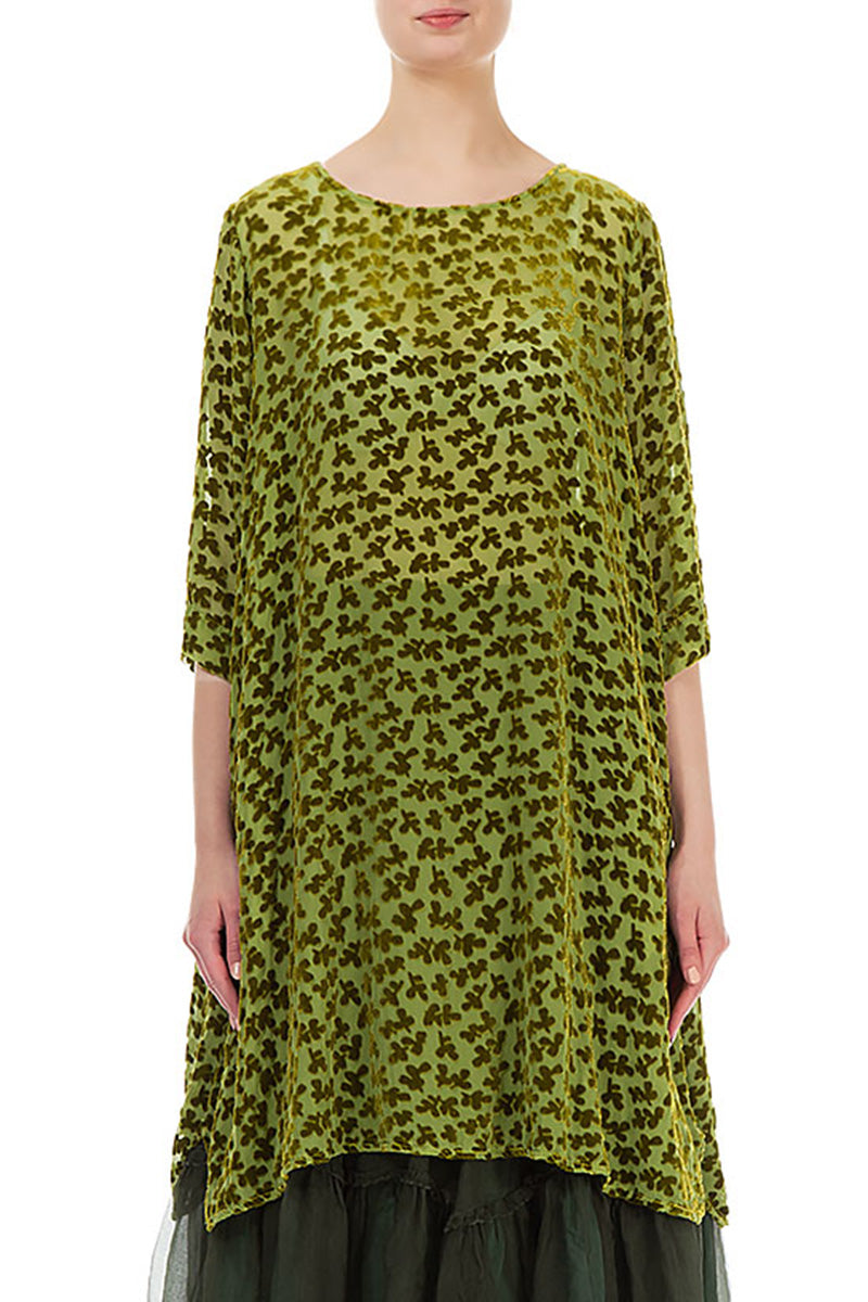 Loose Devoré Petals Golden Lime Silk Velvet Tunic