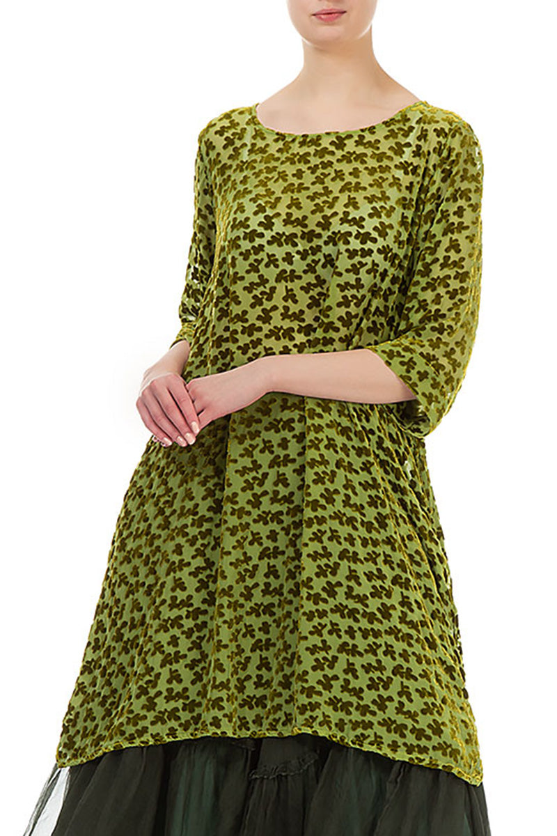 Loose Devoré Petals Golden Lime Silk Velvet Tunic