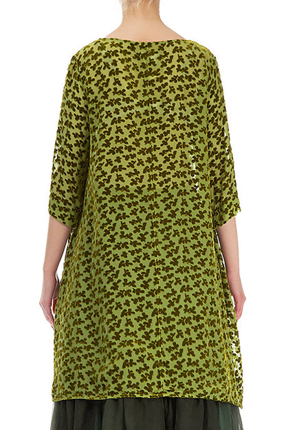 Loose Devoré Petals Golden Lime Silk Velvet Tunic