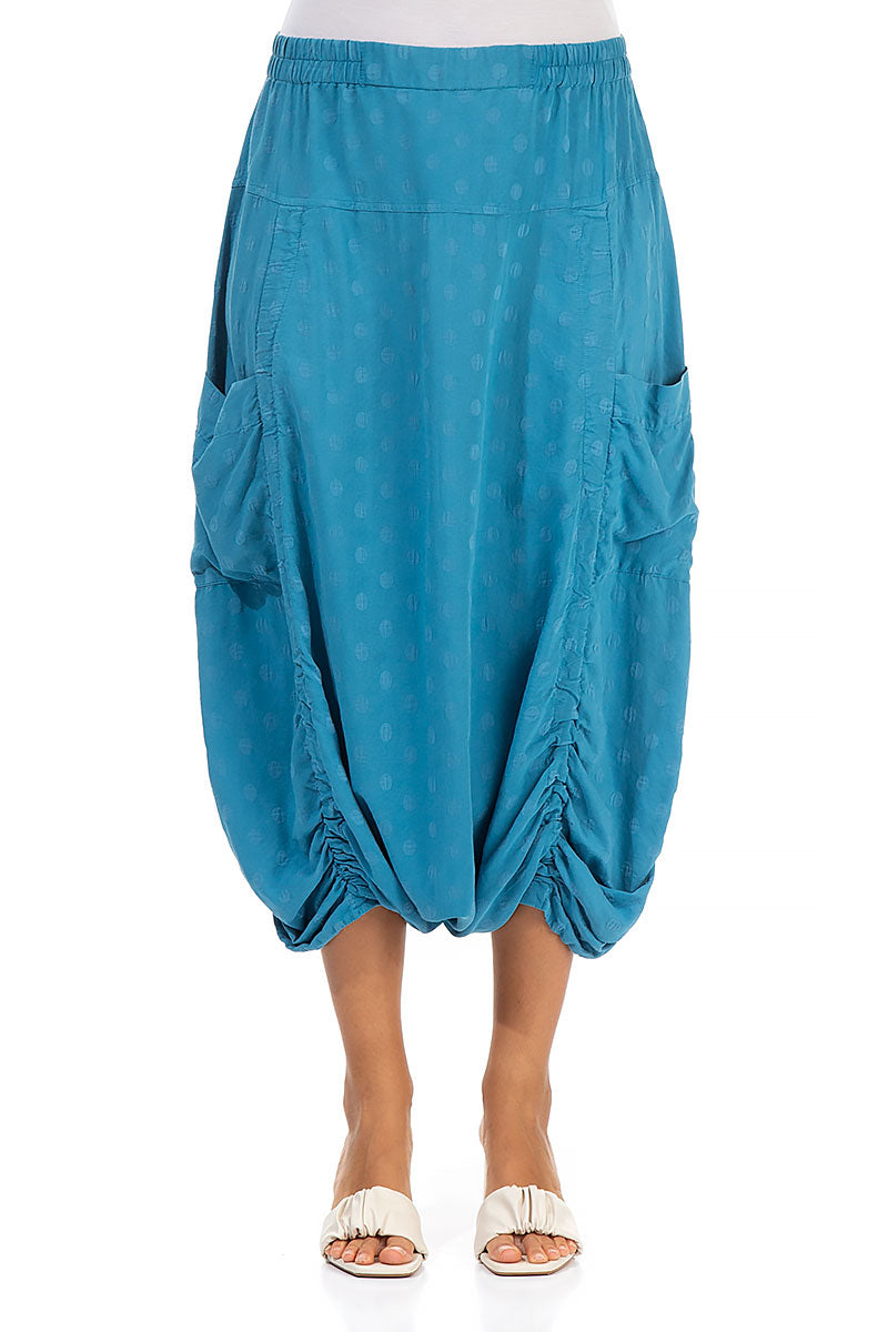 Loose Dotty Ocean Blue Silk Cotton Trousers 1