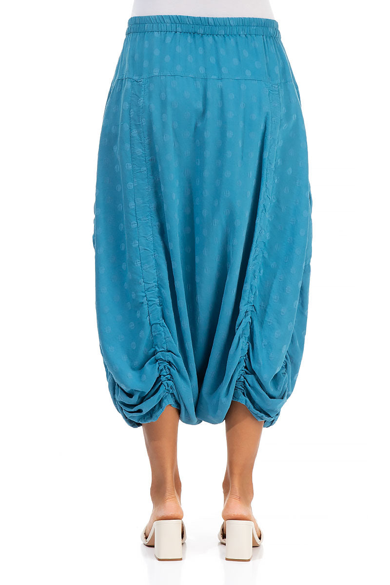 Pantalon ample en coton et soie bleu océan à pois