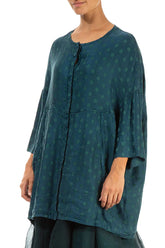 Loose Dotty Teal Silk Linen Jacket 3