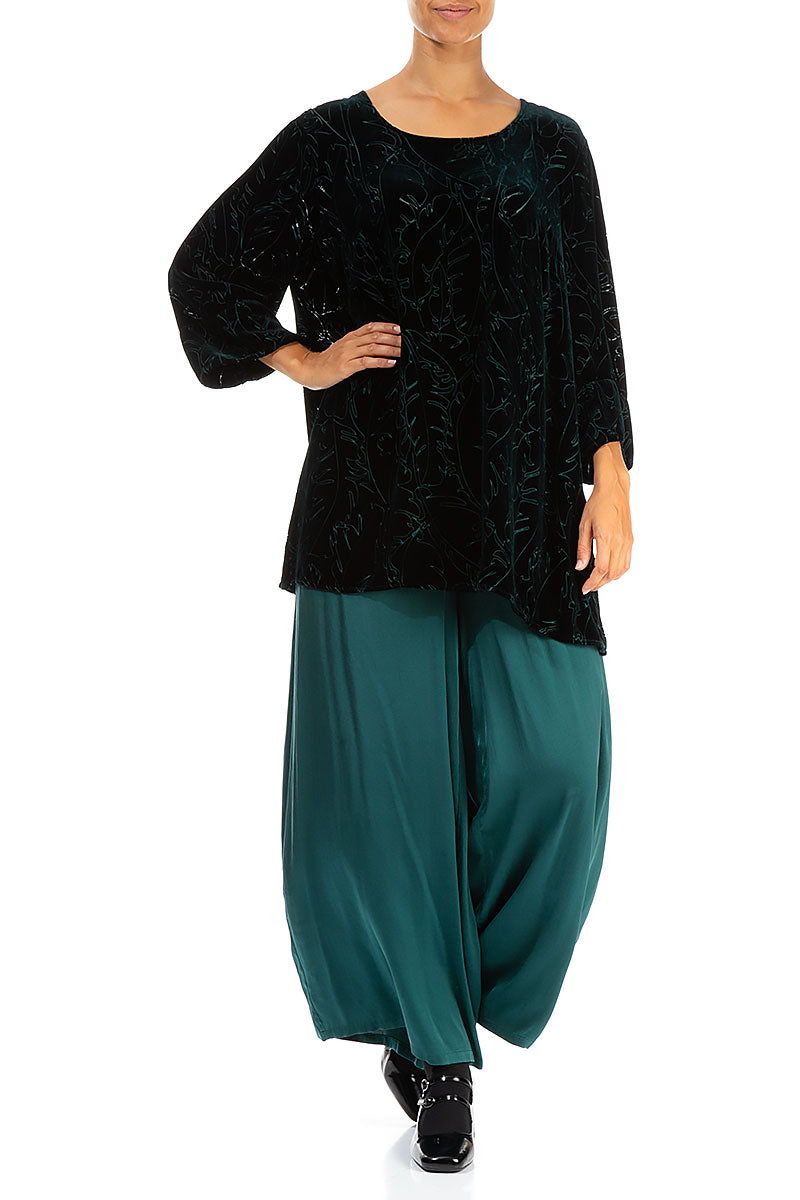 Loose Emerald Devoré Feather Silk Velvet Tunic