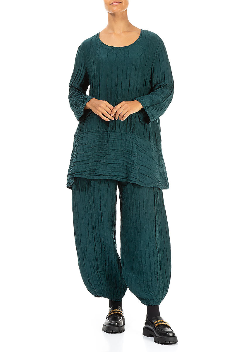 Loose Emerald Silk Linen Tunic