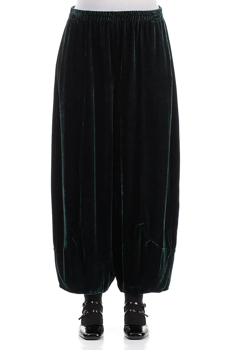 Loose Emerald Silk Velvet Trousers