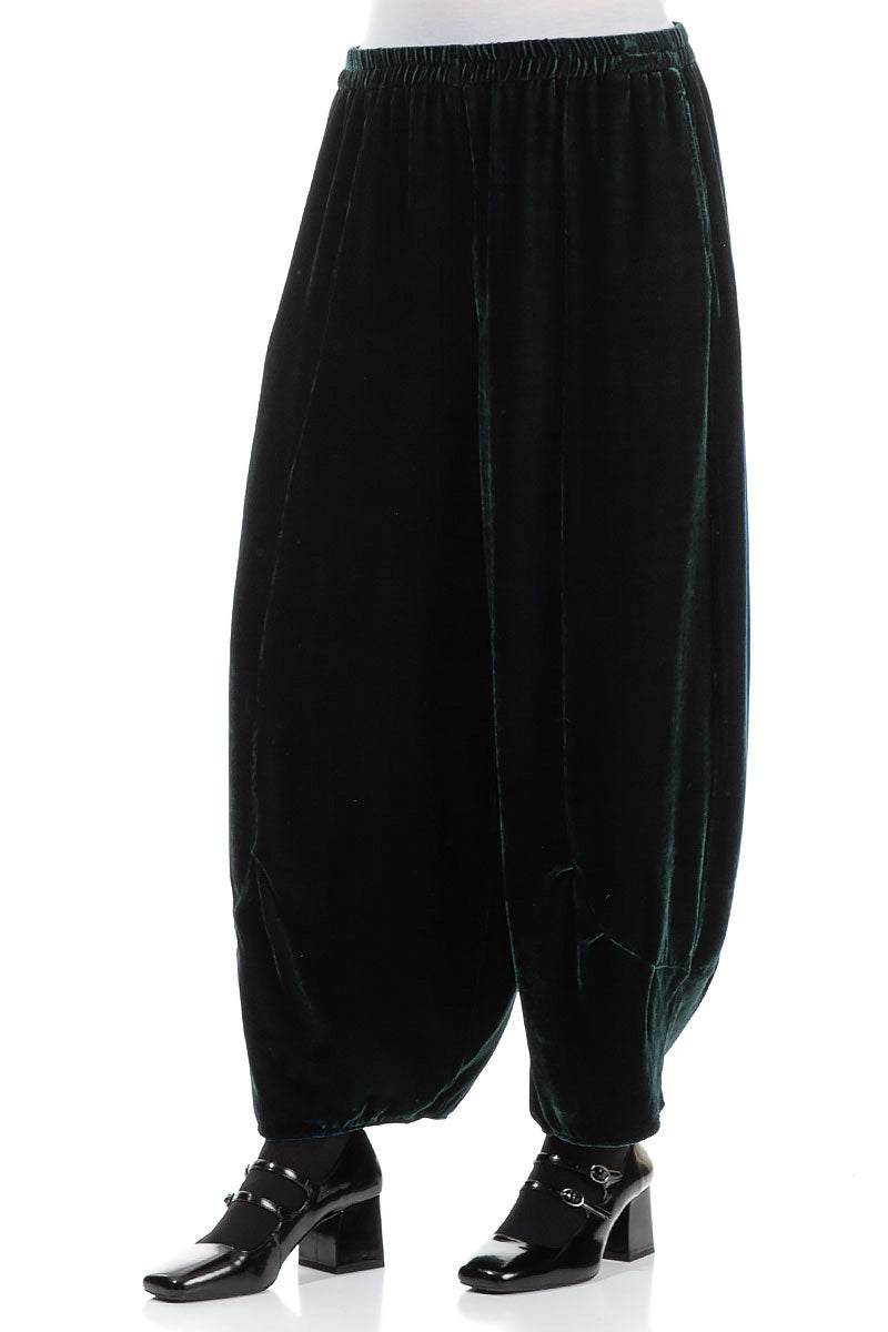 Loose Emerald Silk Velvet Trousers