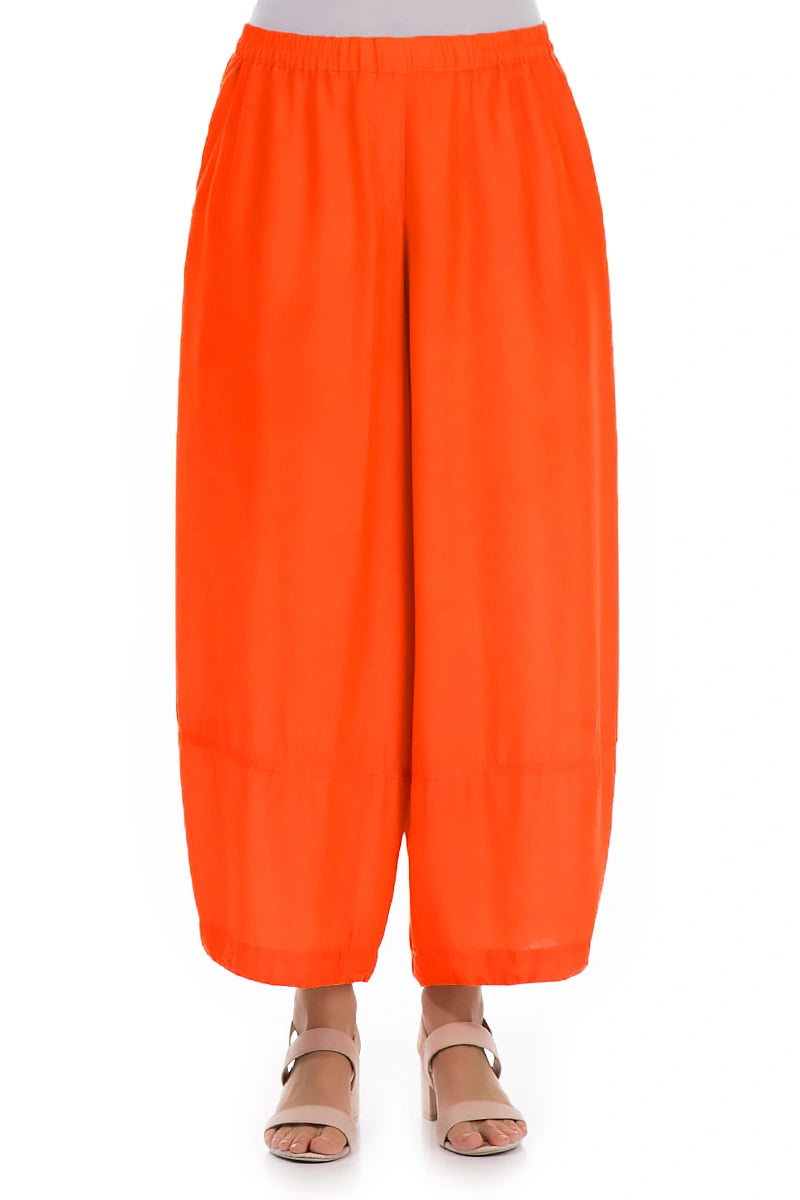Loose Flame Orange Silk Bamboo Trousers 1
