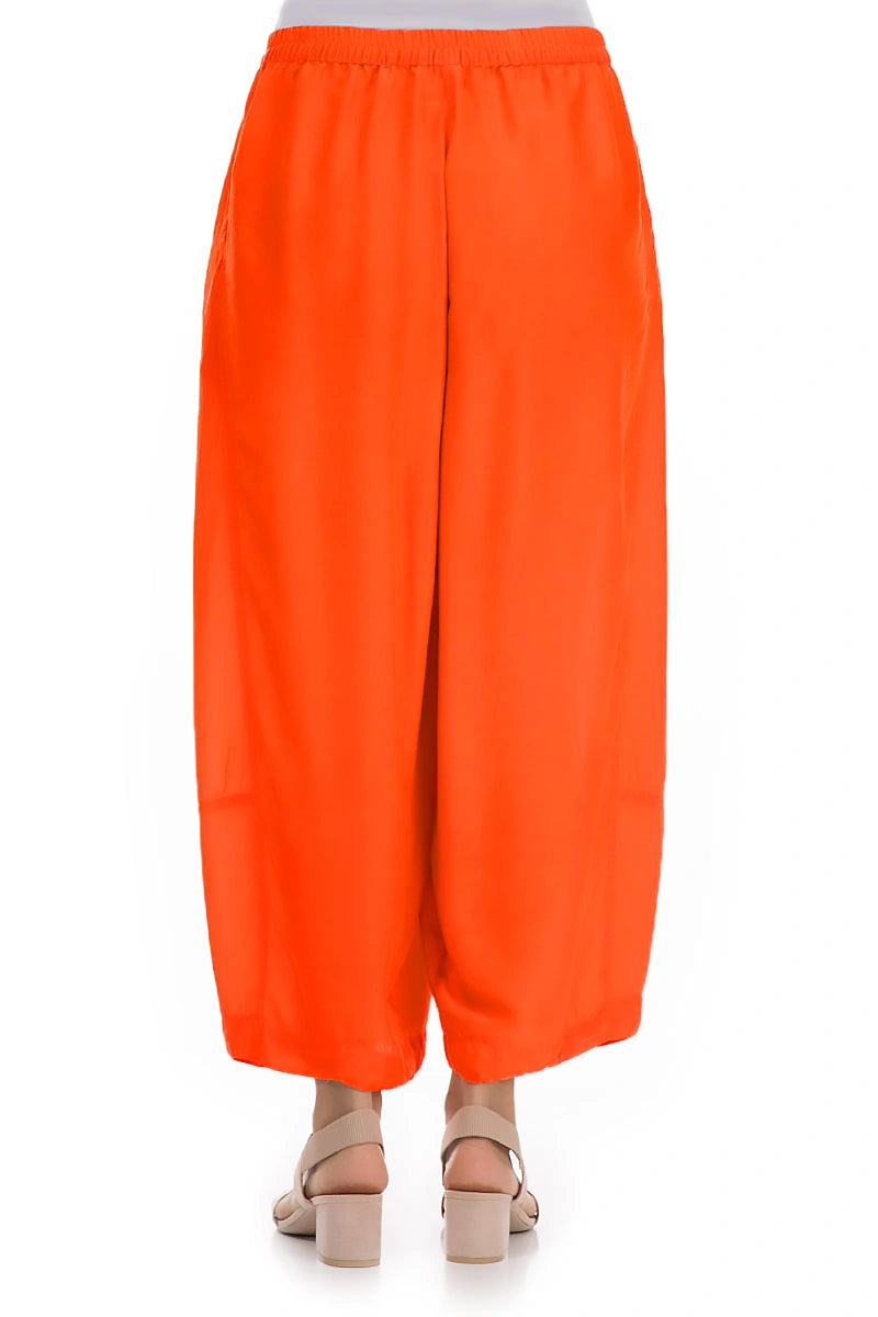Loose Flame Orange Silk Bamboo Trousers 2