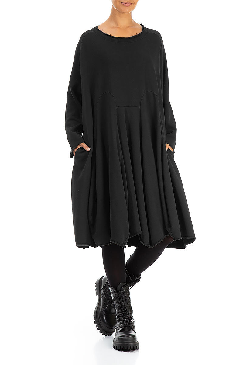 Loose Flared Black Cotton Dress