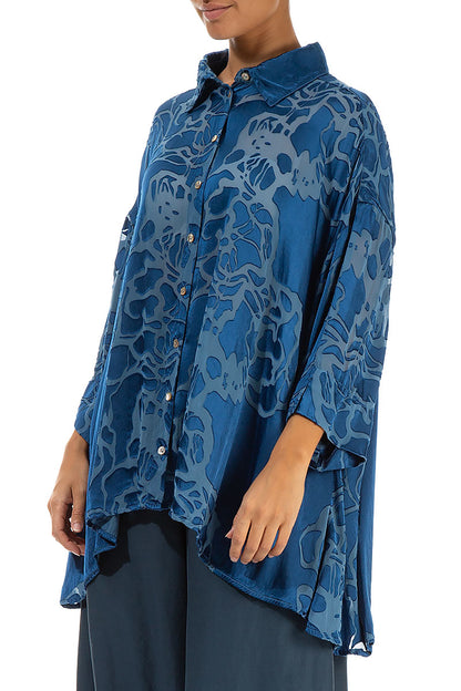 Loose Floral Azure Silk Shirt