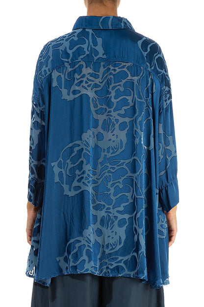 Loose Floral Azure Silk Shirt