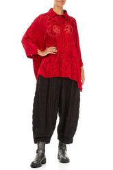 Loose Floral Cherry Red Silk Shirt 4