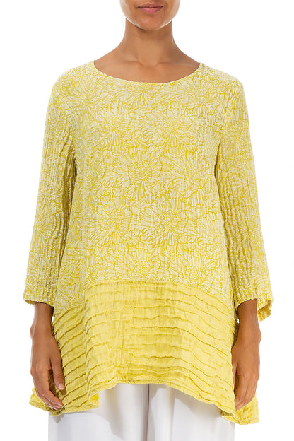 Loose Floral Cyber Lime Silk Linen Tunic 1
