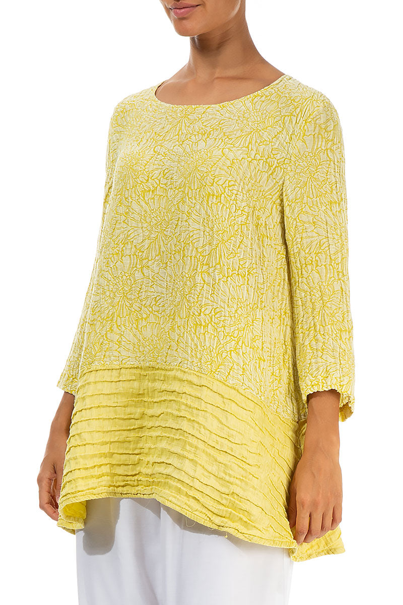 Loose Floral Cyber Lime Silk Linen Tunic 3