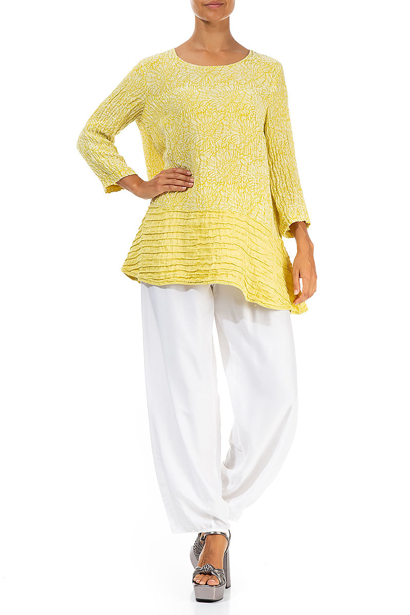 Loose Floral Cyber Lime Silk Linen Tunic 4