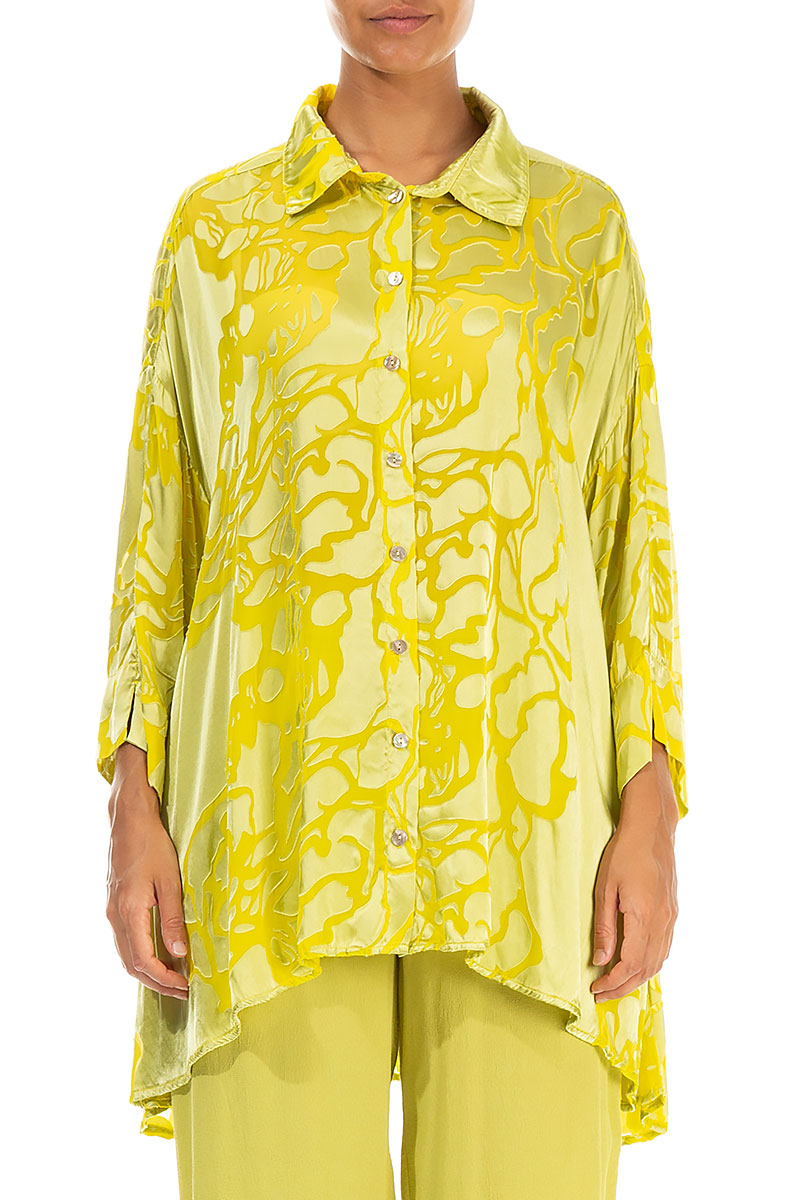 Loose Floral Cyber Lime Silk Shirt