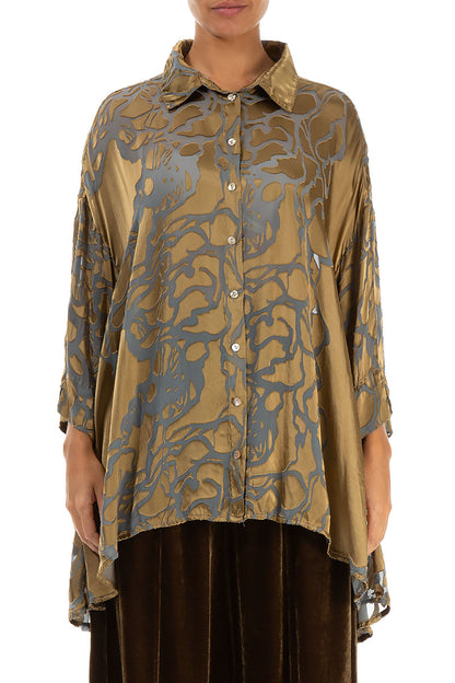 Loose Floral Golden Sage Silk Shirt