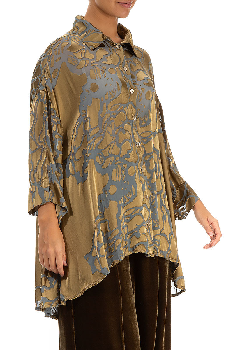 Loose Floral Golden Sage Silk Shirt