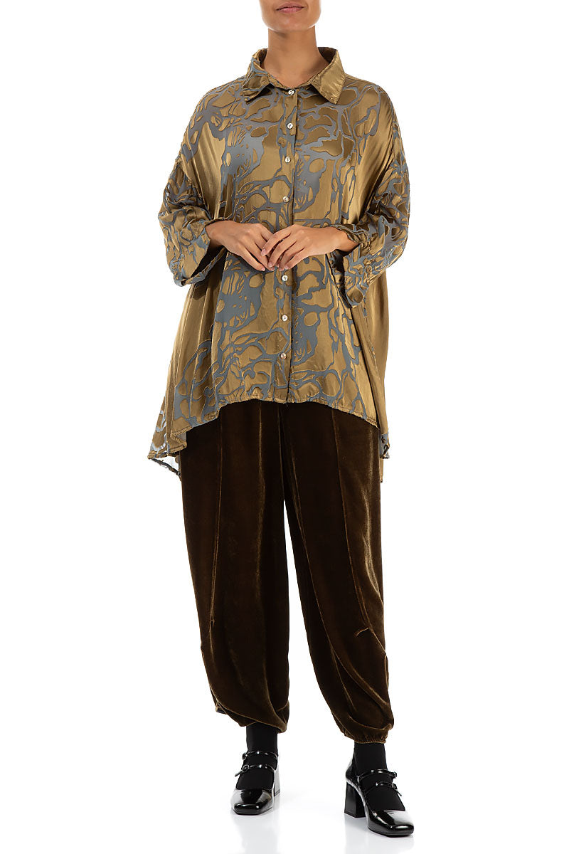 Loose Floral Golden Sage Silk Shirt