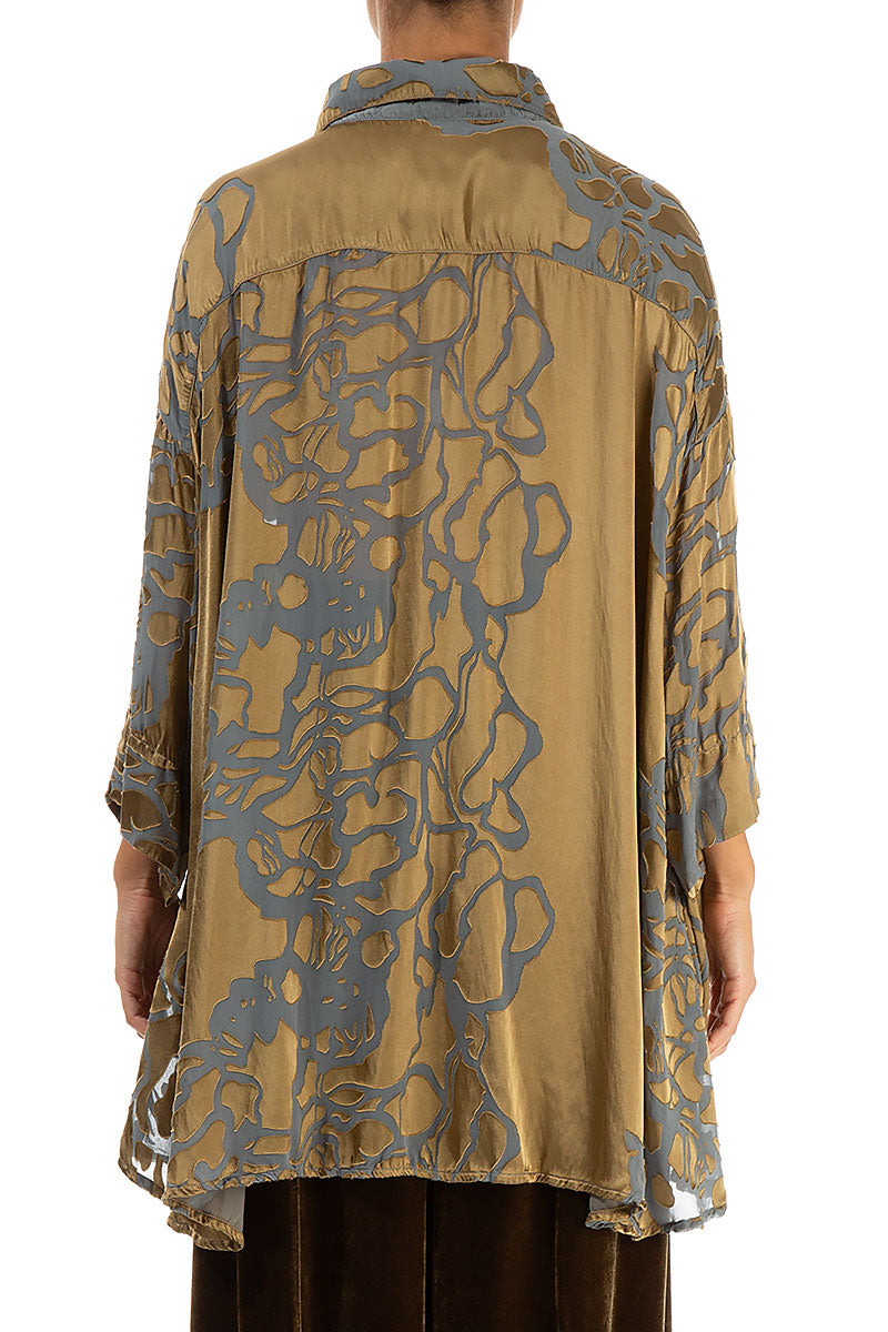 Loose Floral Golden Sage Silk Shirt