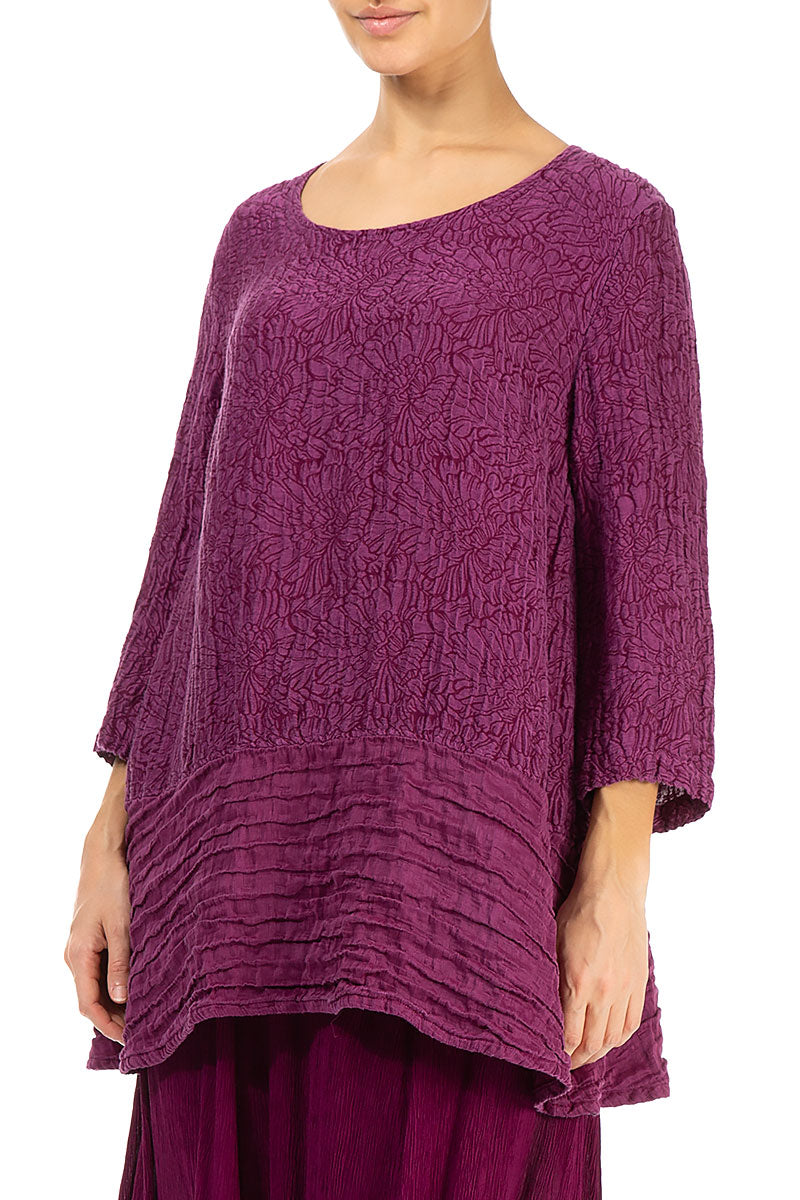 Loose Floral Magenta Silk Linen Tunic