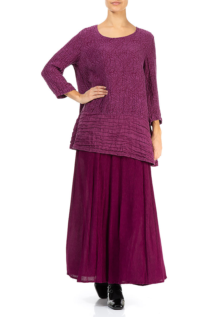 Loose Floral Magenta Silk Linen Tunic