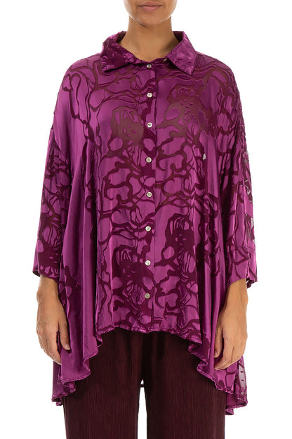 Loose Floral Magenta Silk Shirt