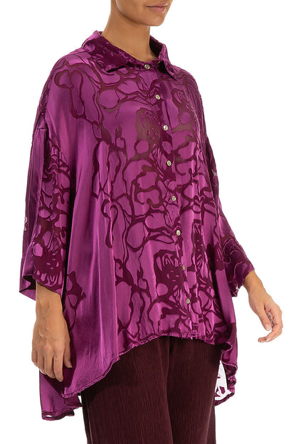 Loose Floral Magenta Silk Shirt