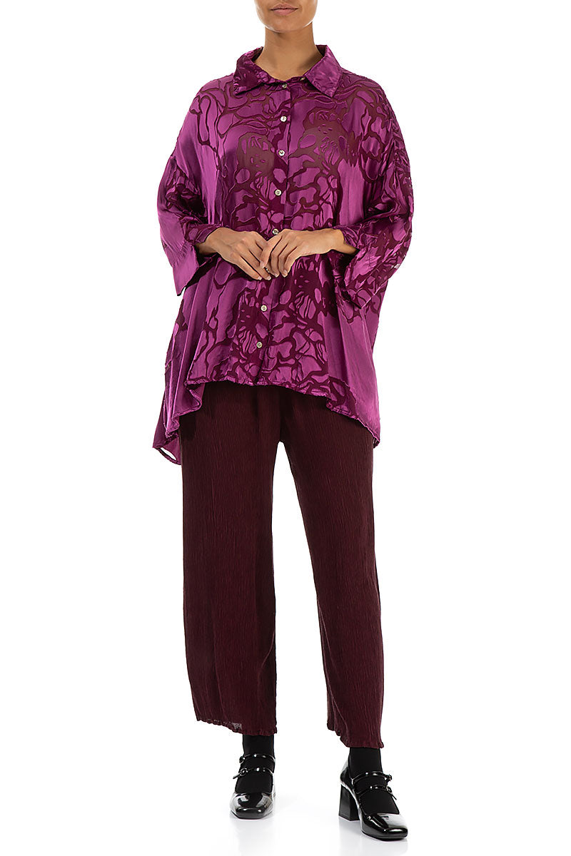 Loose Floral Magenta Silk Shirt