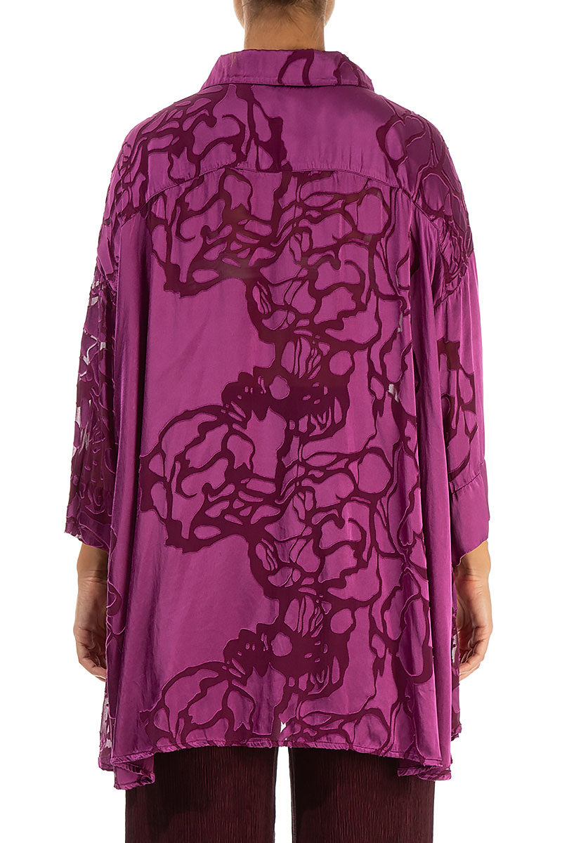 Loose Floral Magenta Silk Shirt