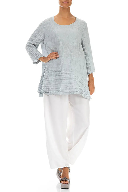 Loose Floral Silver Grey Silk Linen Tunic 4