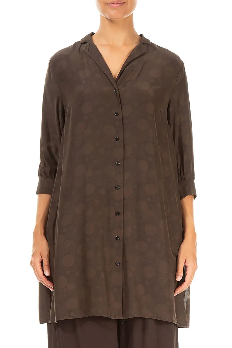 Loose Forest Brown Bubbles Silk Bamboo Shirt 1