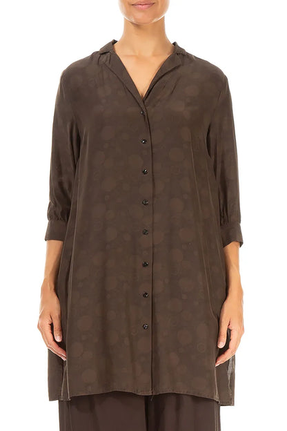 Loose Forest Brown Bubbles Silk Bamboo Shirt 1