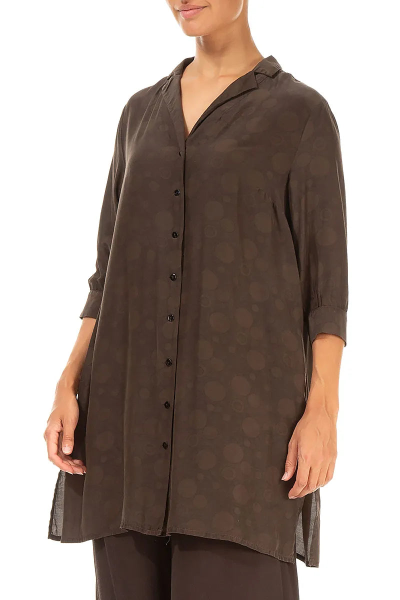 Loose Forest Brown Bubbles Silk Bamboo Shirt 3