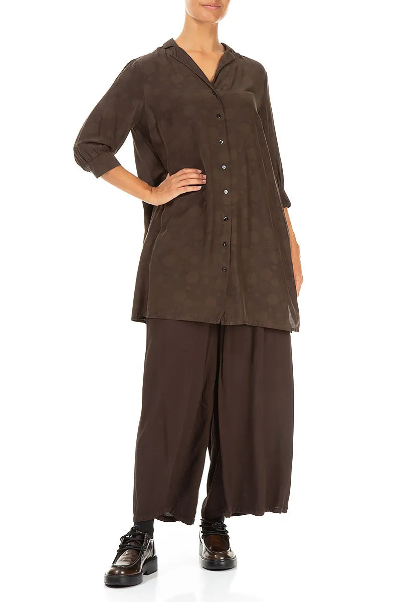 Loose Forest Brown Bubbles Silk Bamboo Shirt 4