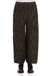 Loose Forest Brown Circle Silk Linen Trousers 1