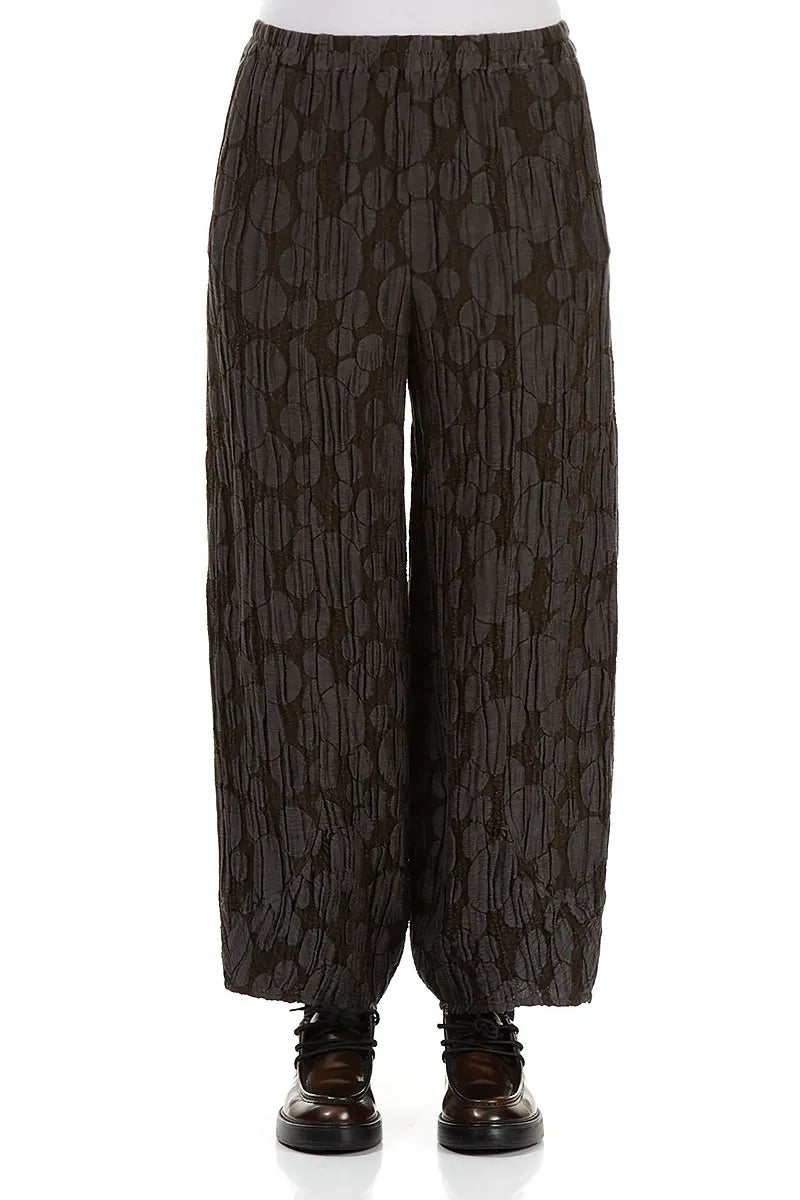 Loose Forest Brown Circle Silk Linen Trousers 1