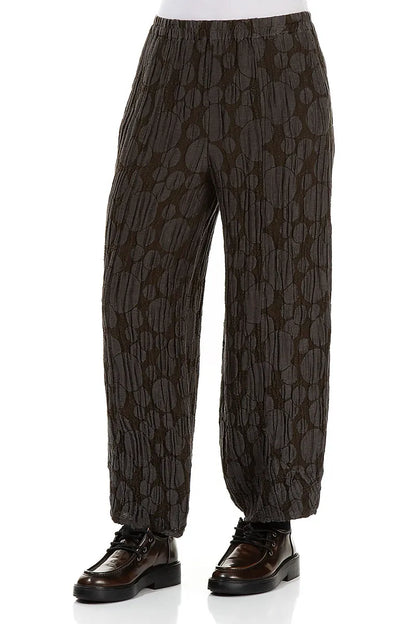 Loose Forest Brown Circle Silk Linen Trousers 3