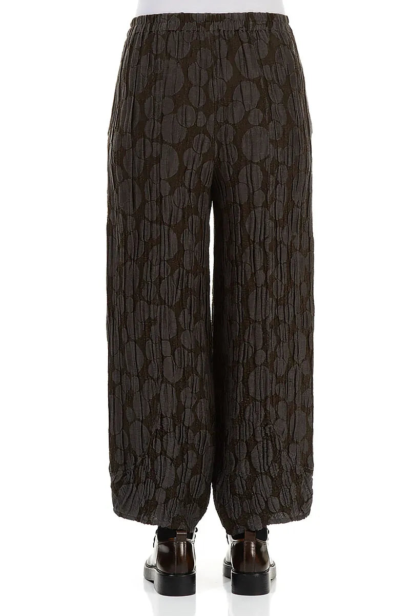 Loose Forest Brown Circle Silk Linen Trousers 2
