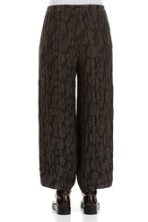 Loose Forest Brown Circle Silk Linen Trousers 2