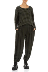 Loose Forest Mist Check Linen Blouse 4