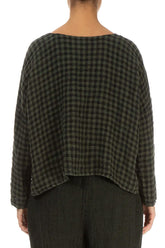 Loose Forest Mist Check Linen Blouse 2