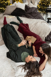 Loose Forest Mist Check Linen Trousers 6