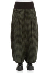 Loose Forest Mist Check Linen Trousers 1