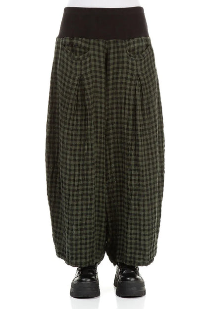 Loose Forest Mist Check Linen Trousers 1