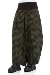 Loose Forest Mist Check Linen Trousers 3